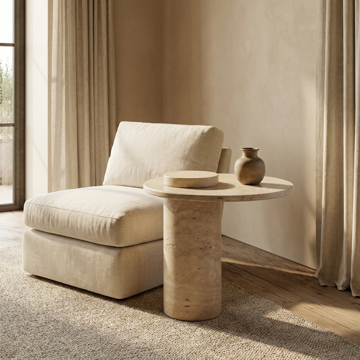 VIREL Travertine Side Table