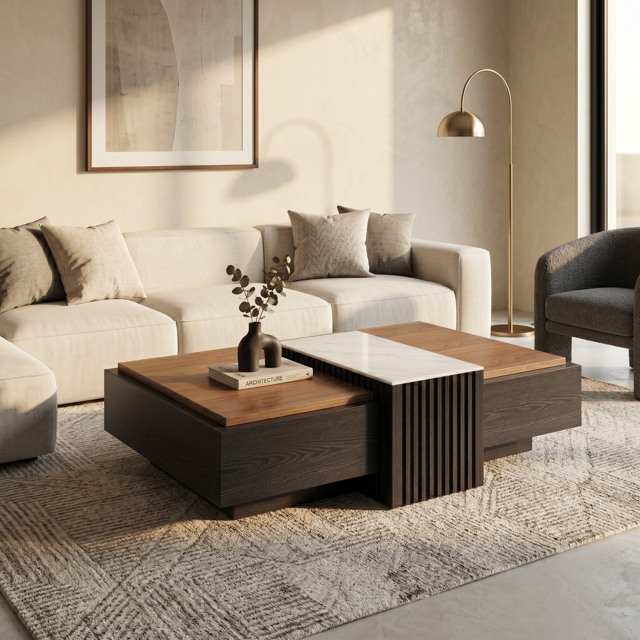 Contrast Panel Coffee Table With Side Table