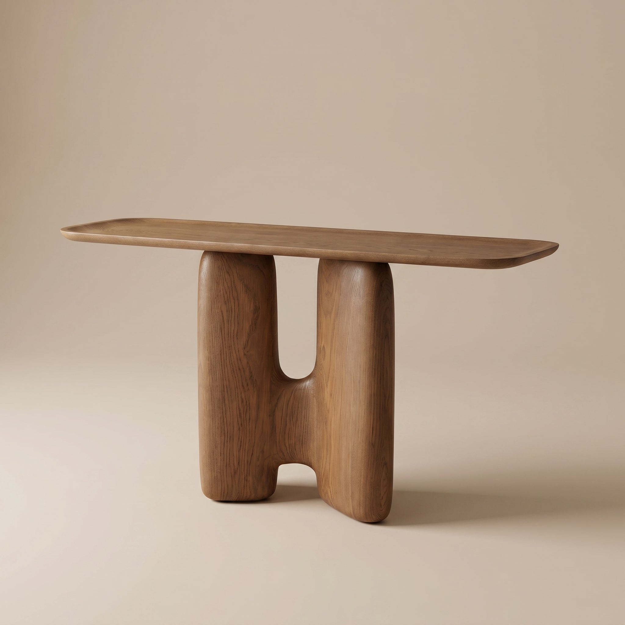 Sculptural Oak Console Table