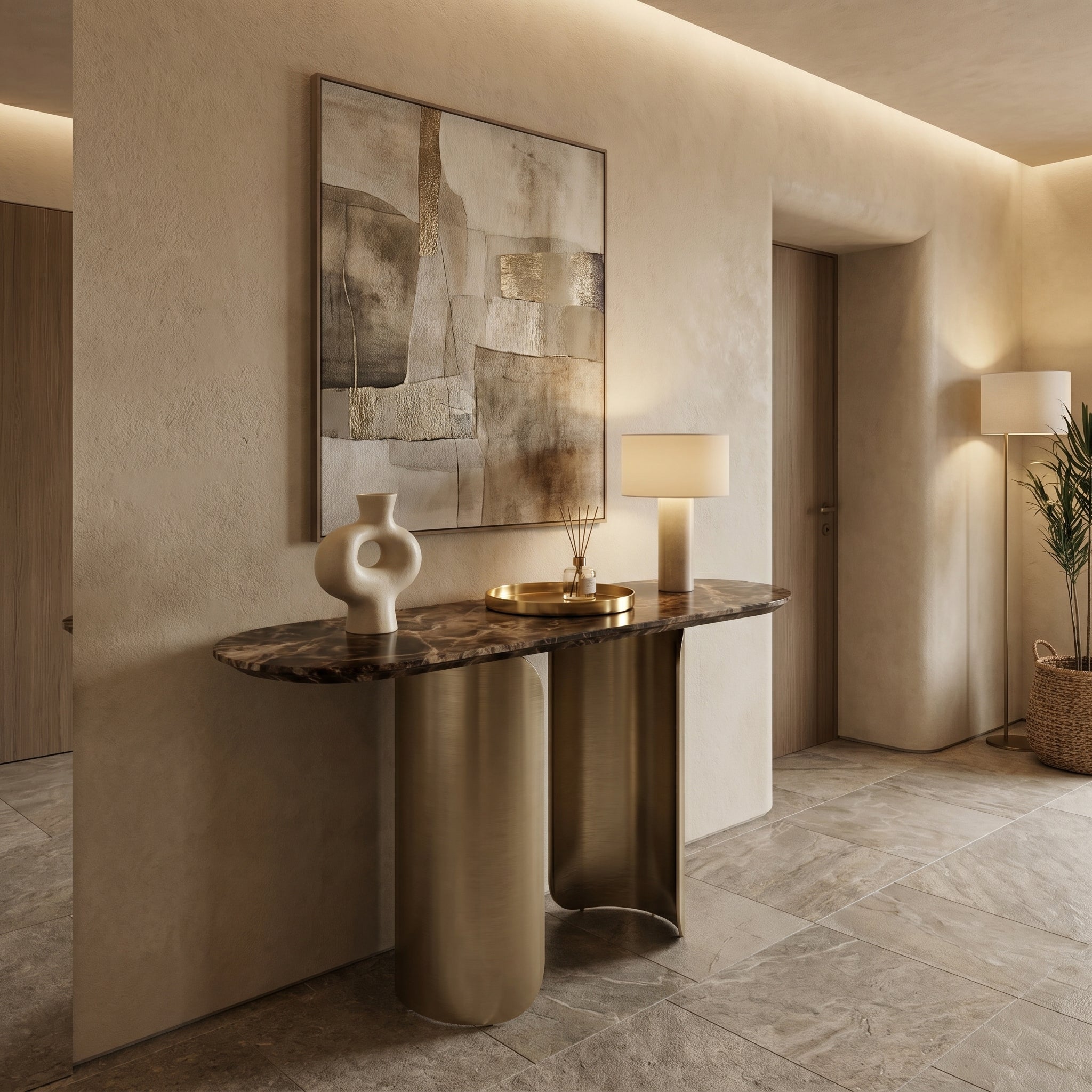 Brown Onyx Gold Console Table