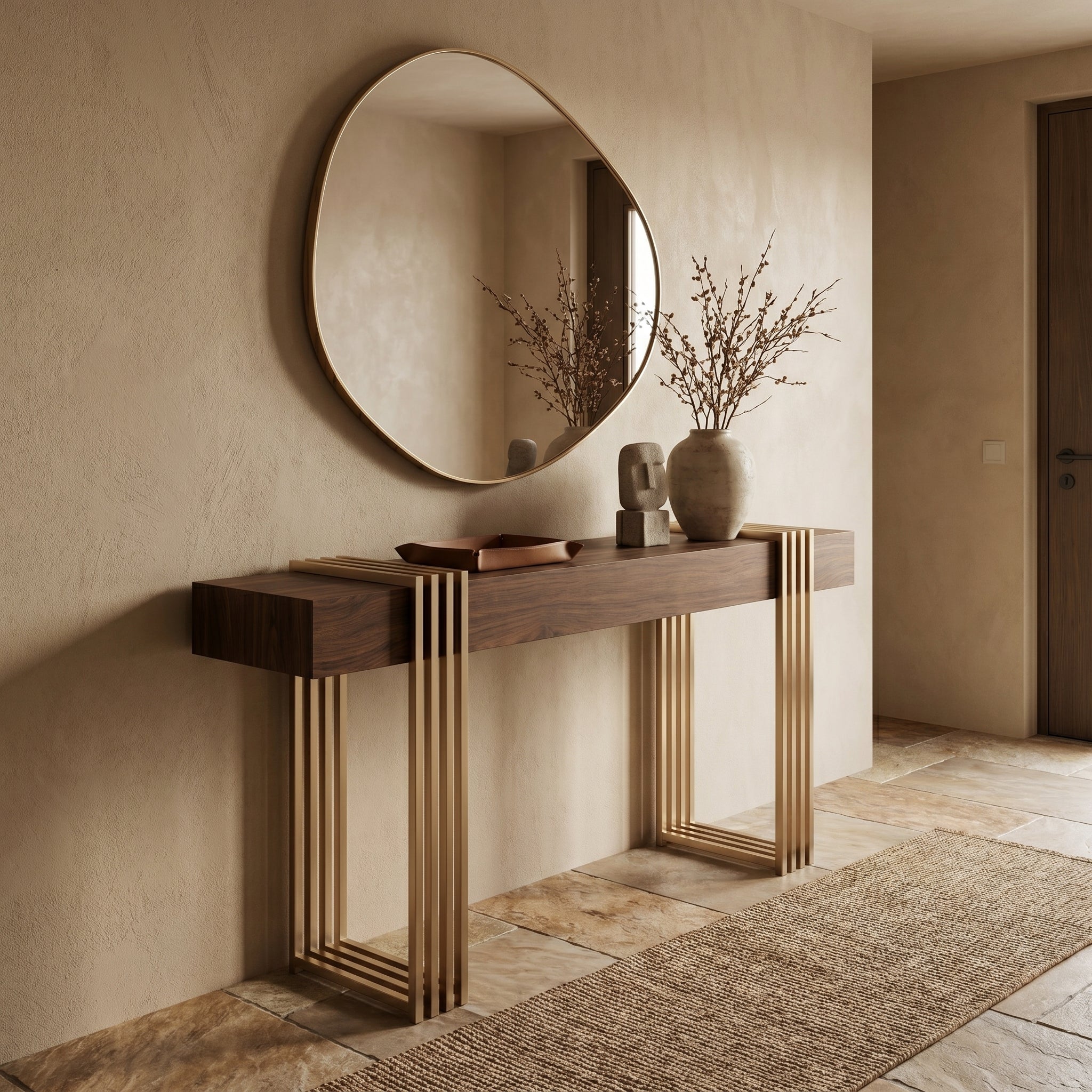 Walnut Gold Frame Console Table