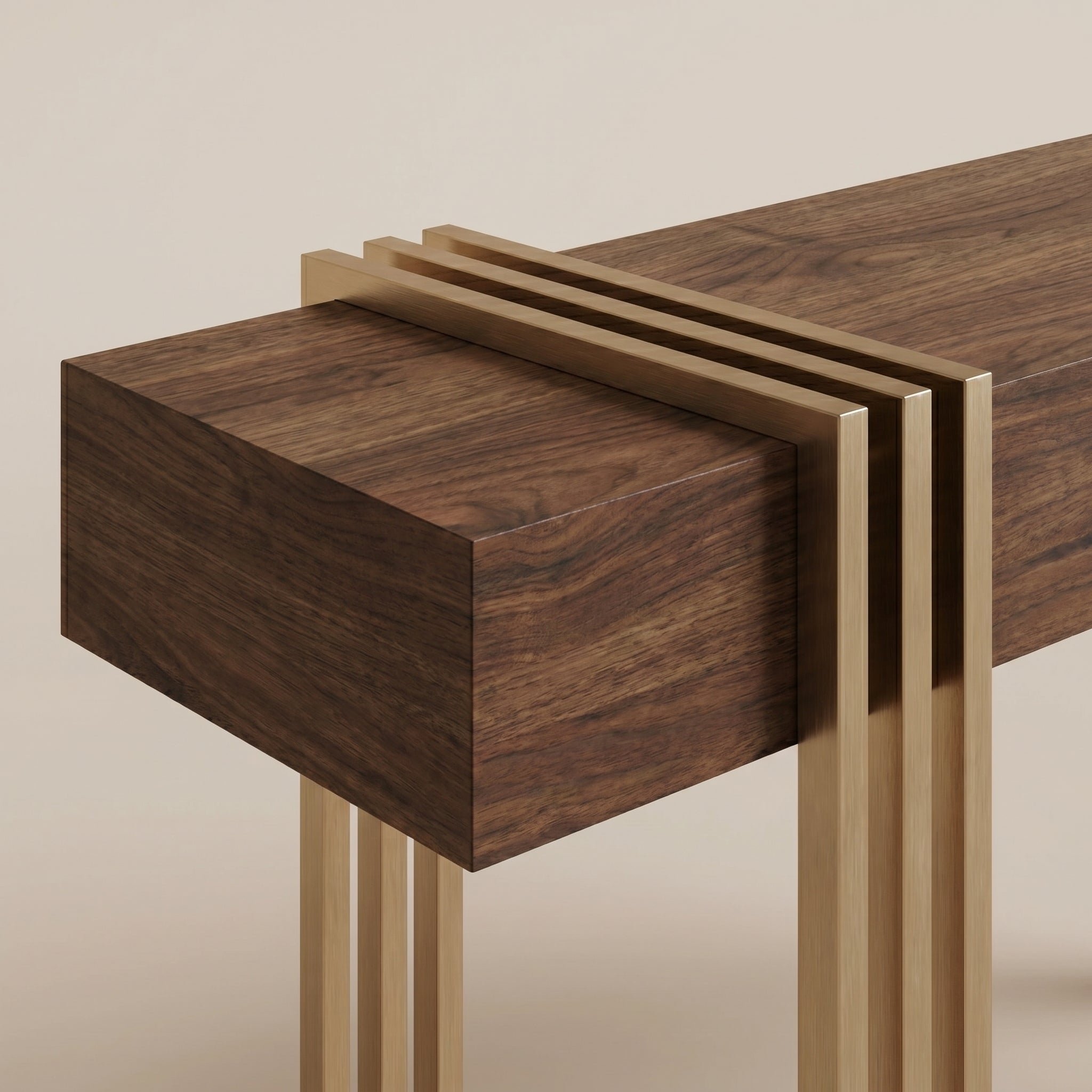 Walnut Gold Frame Console Table