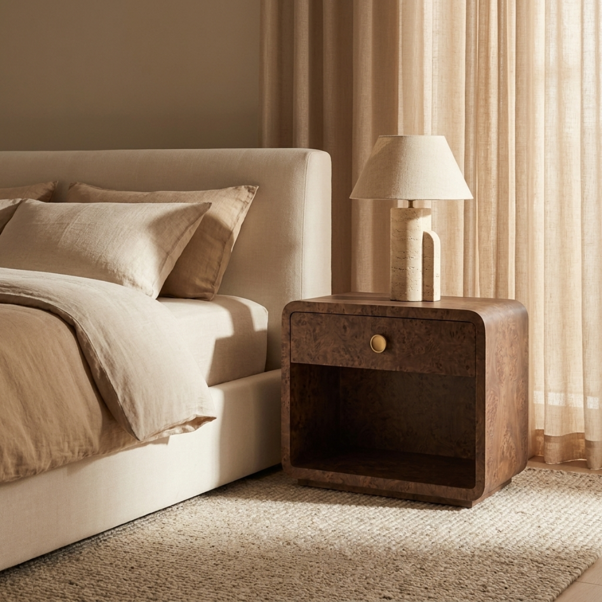 Burl Wood Bedside Table