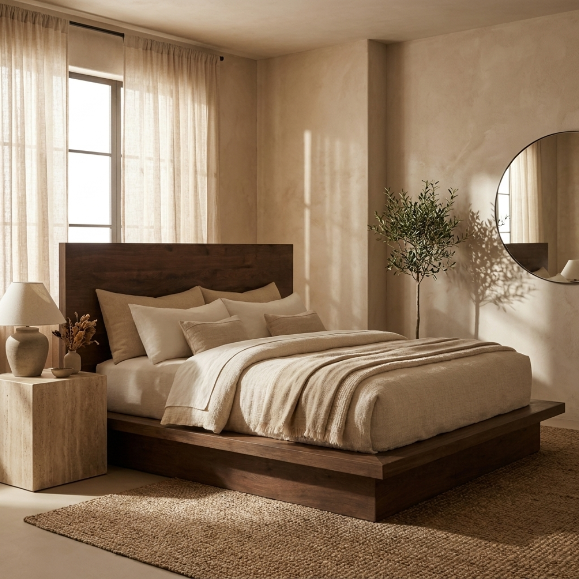 Natural Wood Platform Bed