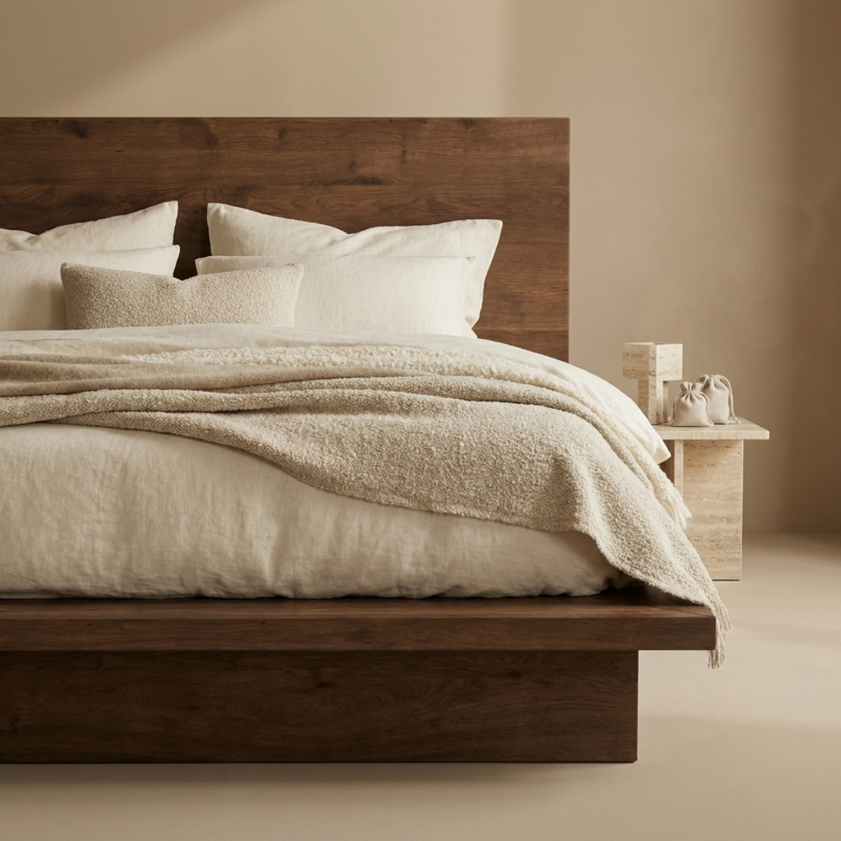Natural Wood Platform Bed
