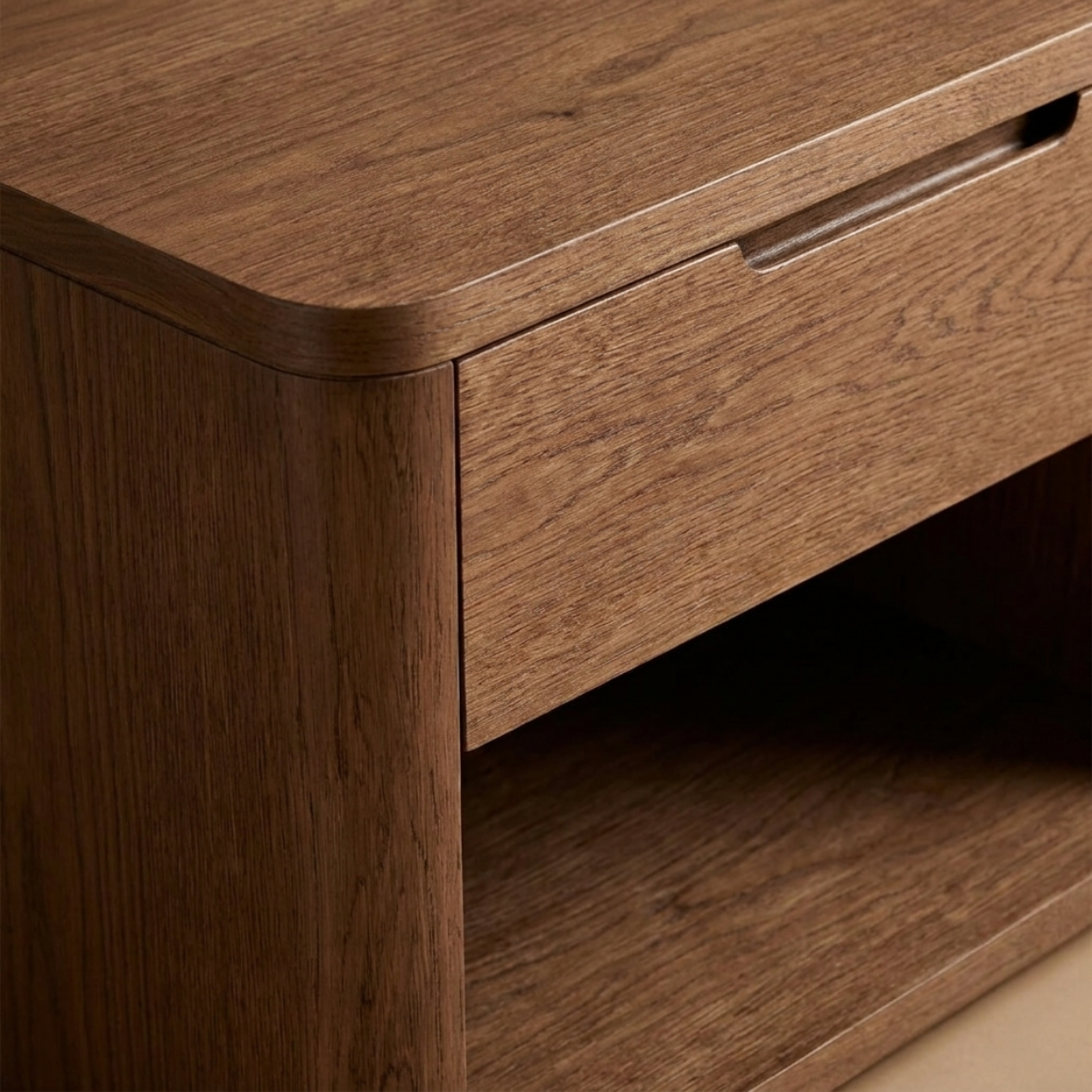 Rounded Wood Bedside Table