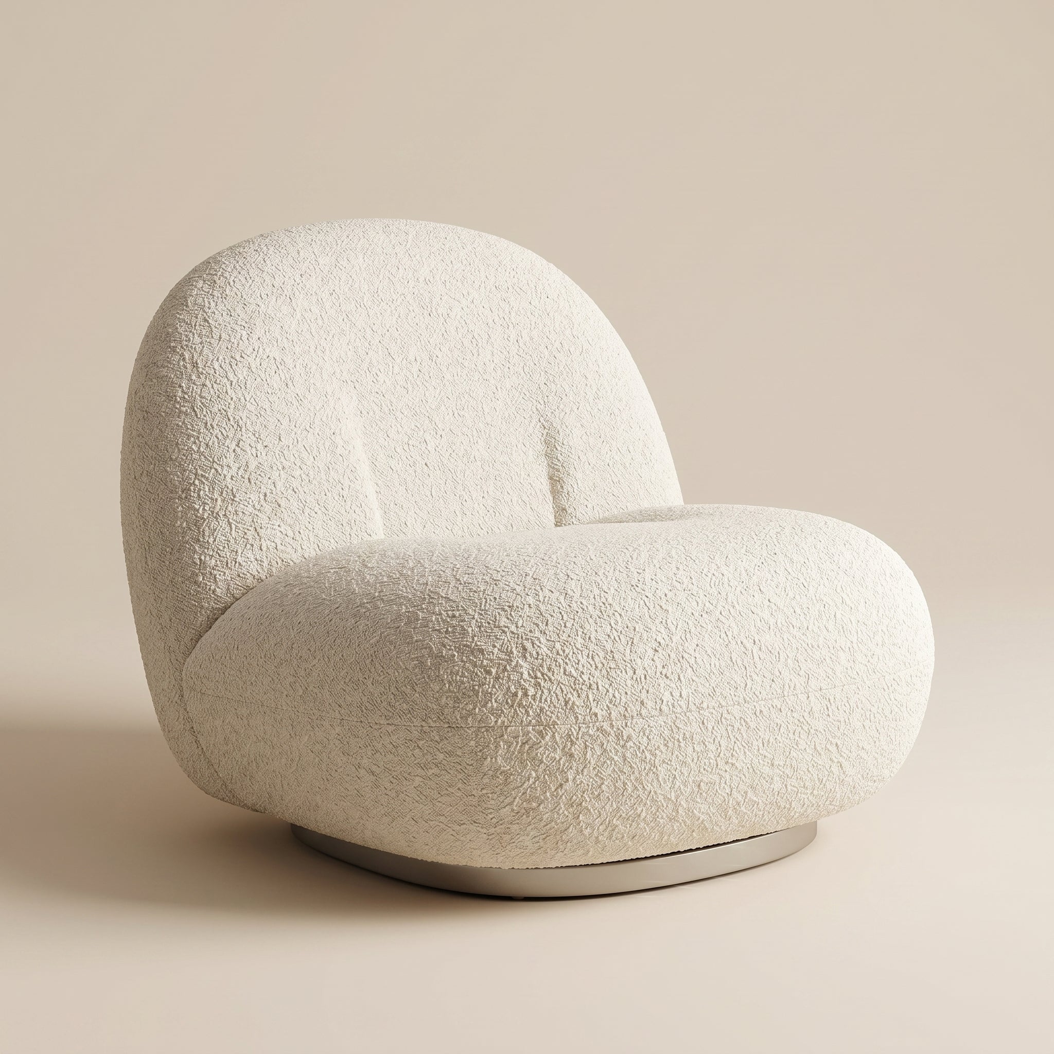 White Bouclé Swivel Lounge Chair