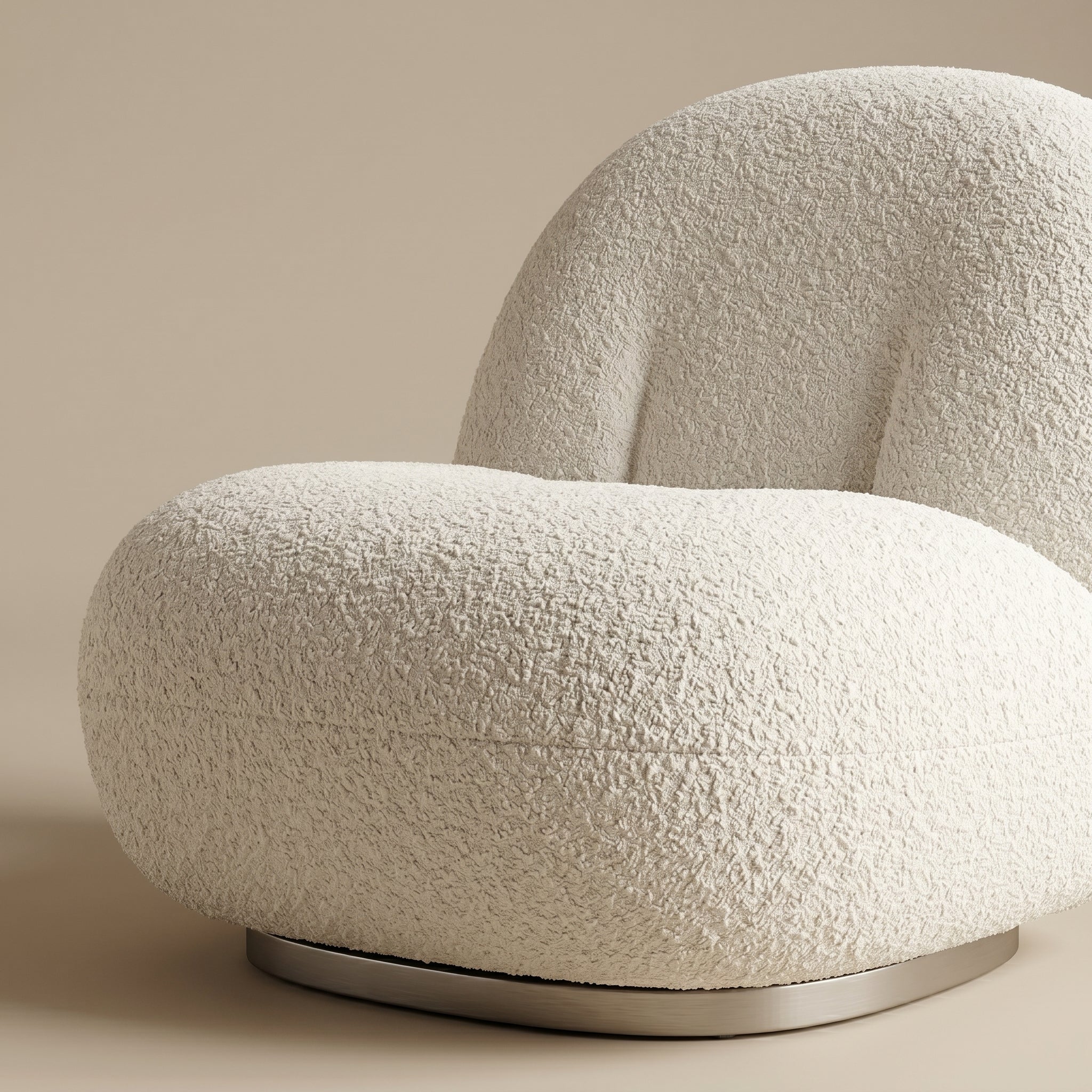 White Bouclé Swivel Lounge Chair