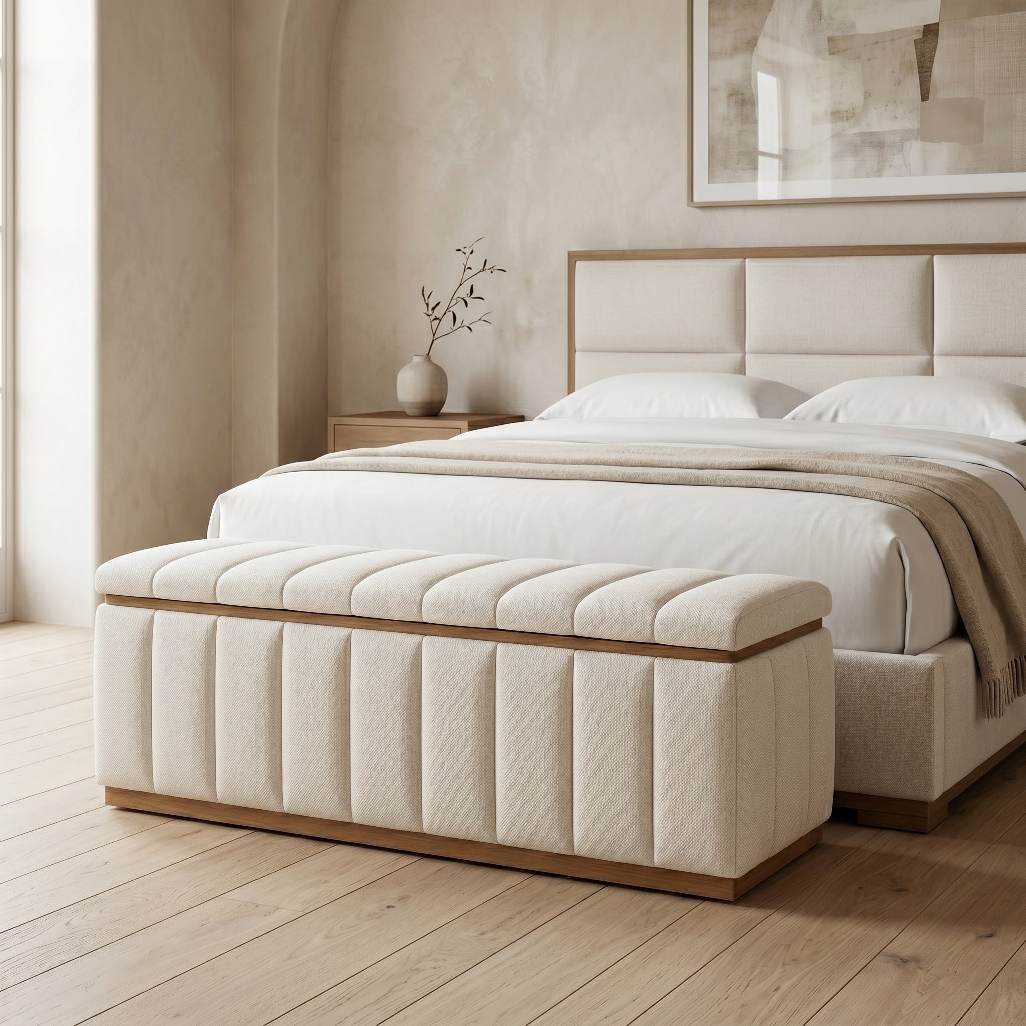 Channel Upholstered Ottoman Bench