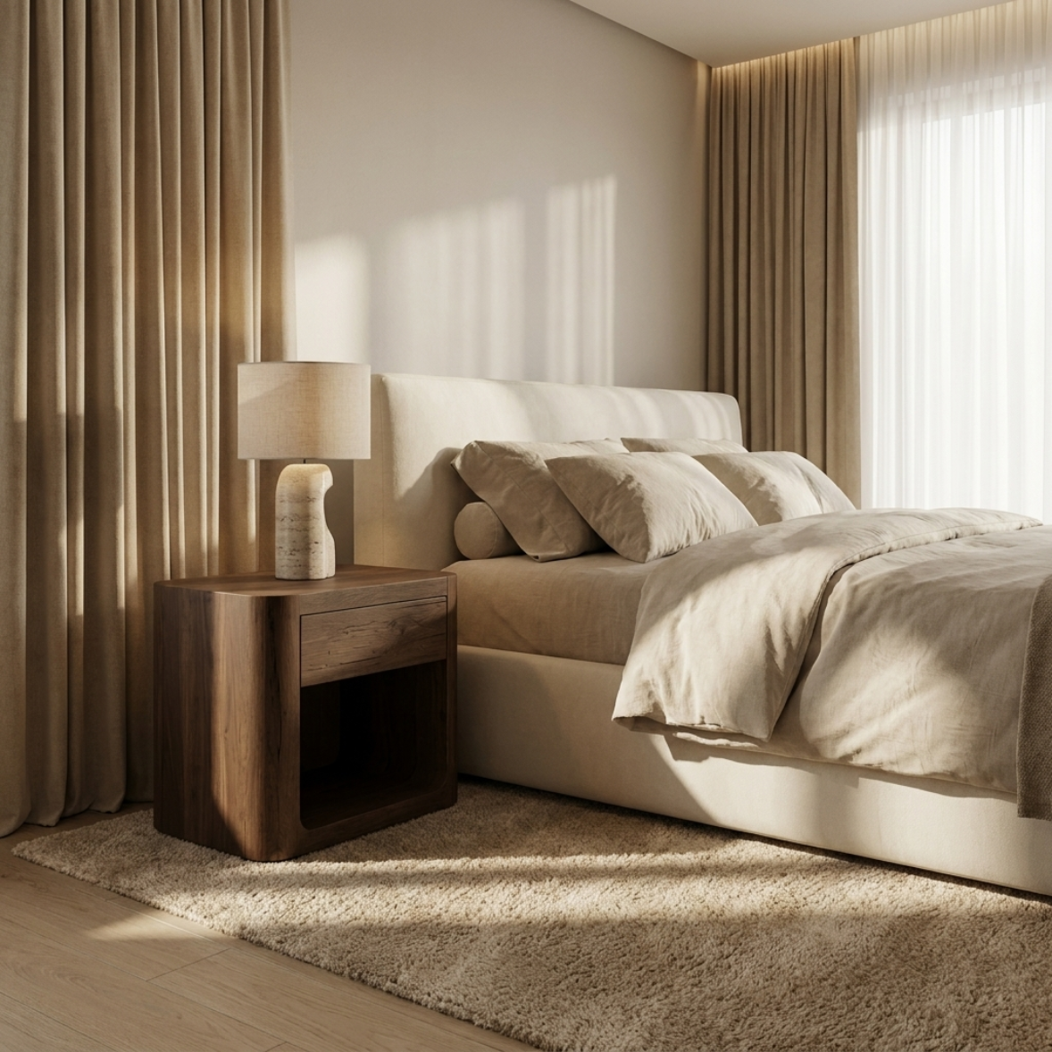 Inset Frame Wood Bedside Table