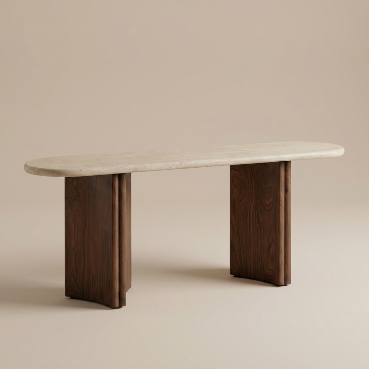 Stone Top Walnut Console Table