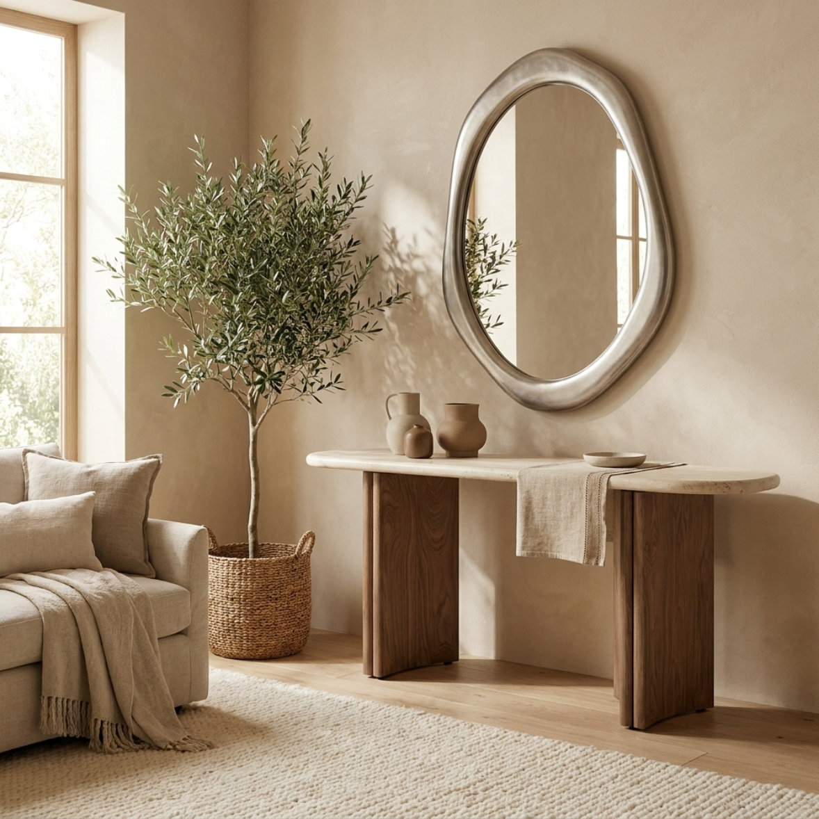 Stone Top Walnut Console Table
