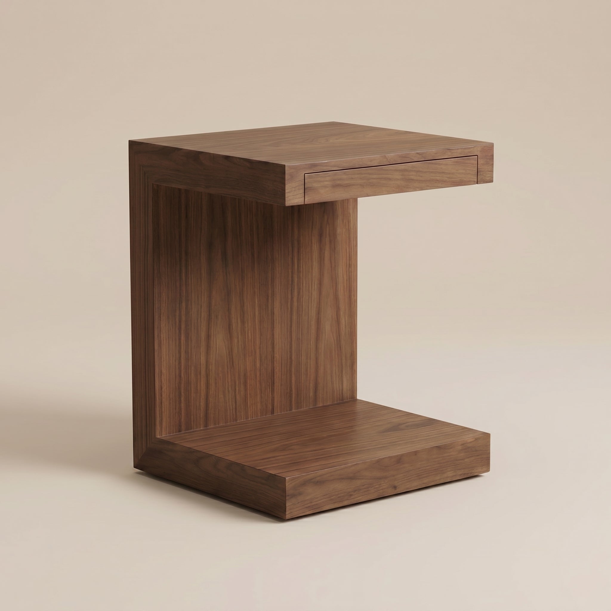 Walnut C-Shape Side Table