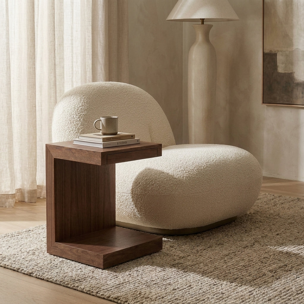 Walnut C-Shape Side Table