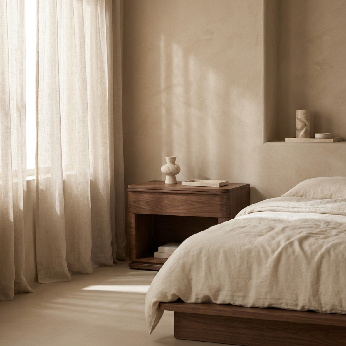 Soft Edge Wood Bedside Table