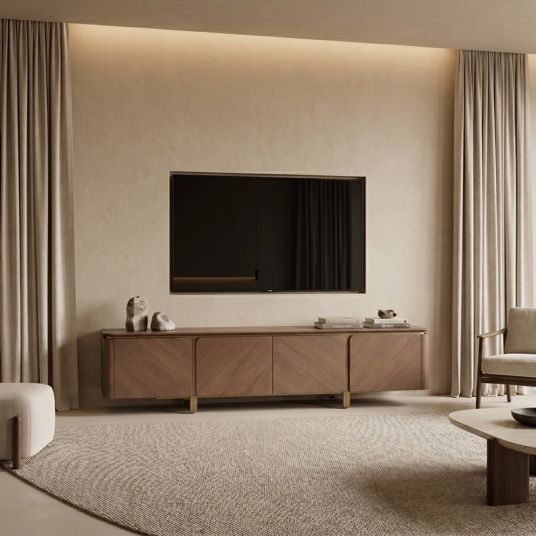 Walnut Brass Media Consol