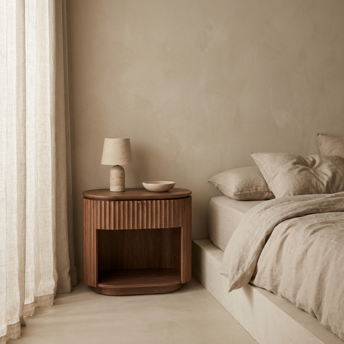 Fluted Wood Bedside Table