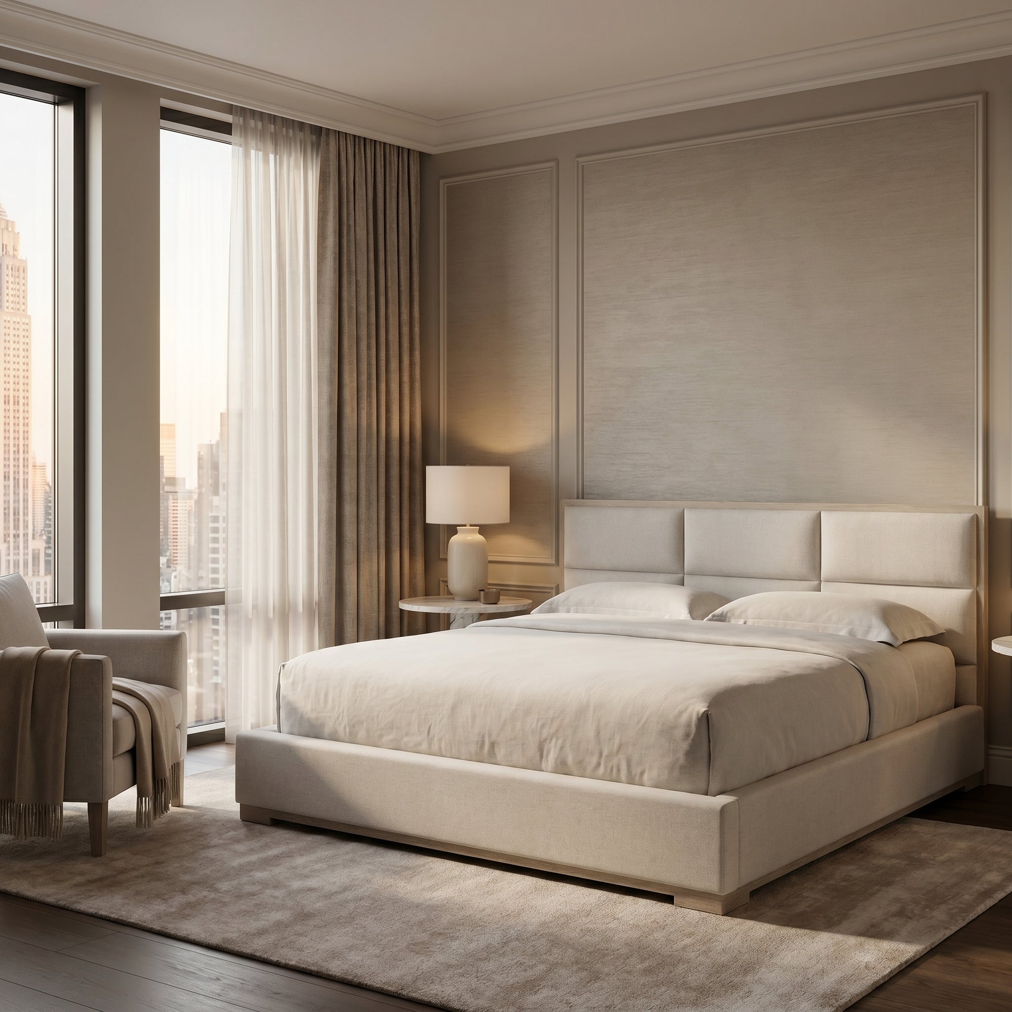 Panelled Upholstered Platform Bed