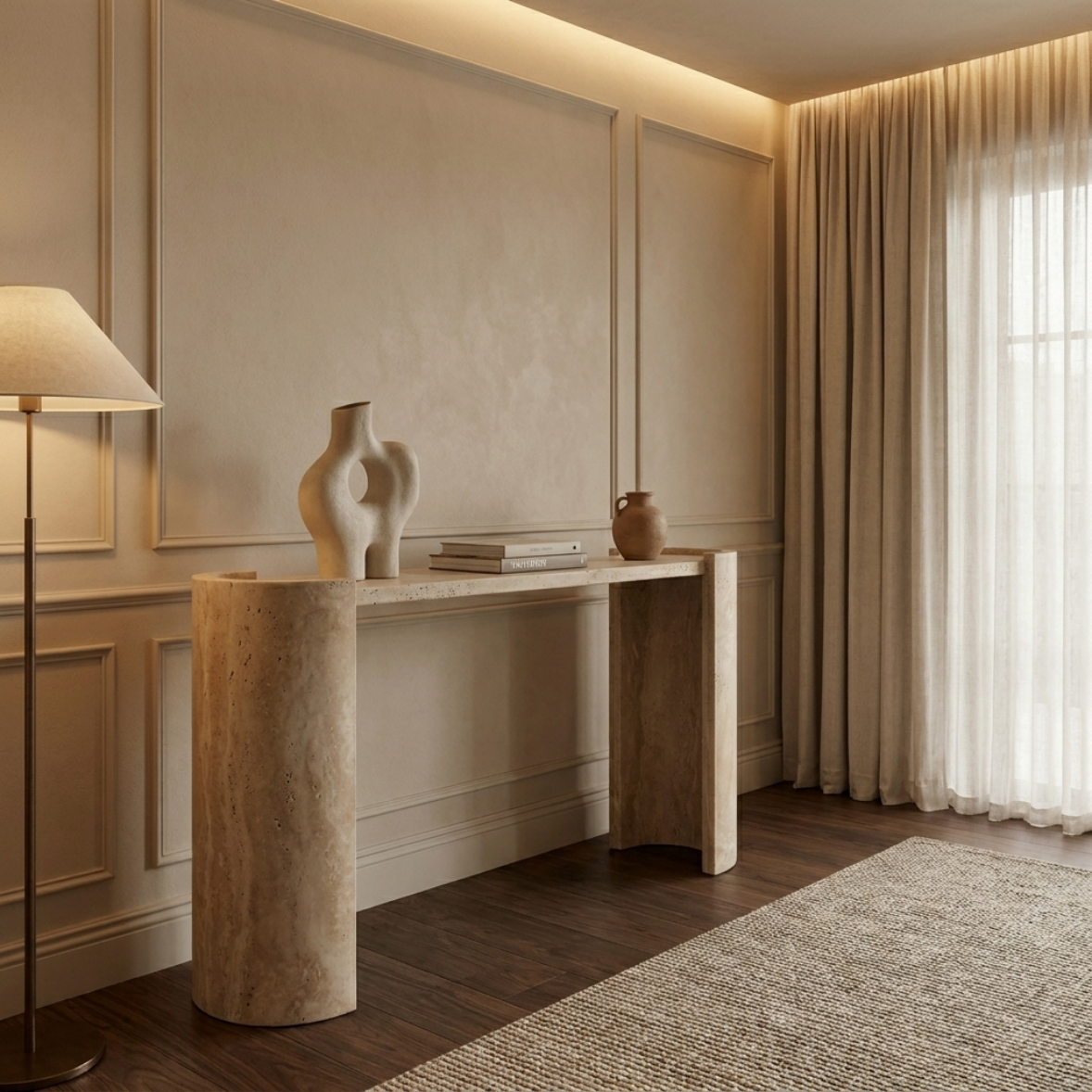 VAREN Travertine Console Table