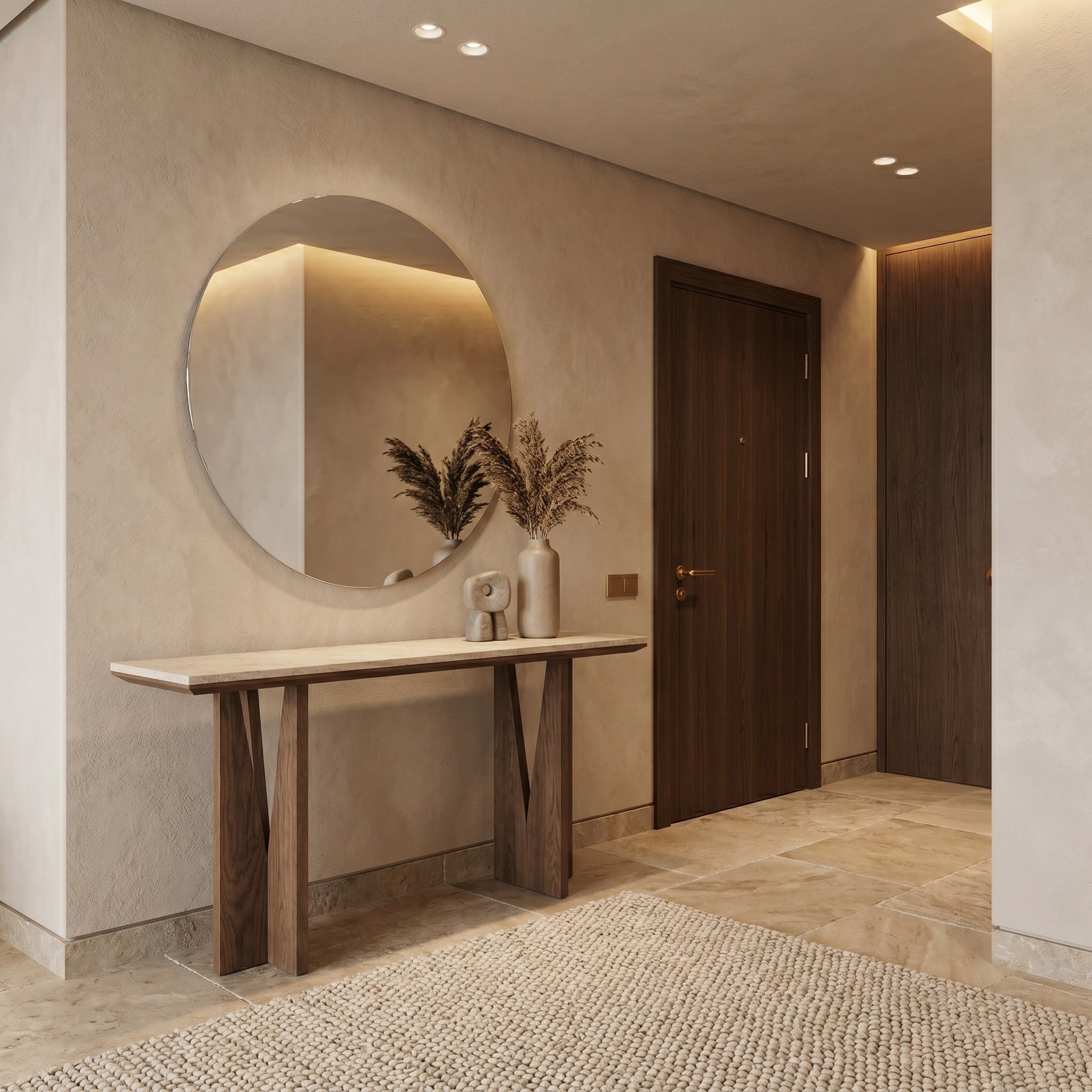 Travertine Sculptural Console Table