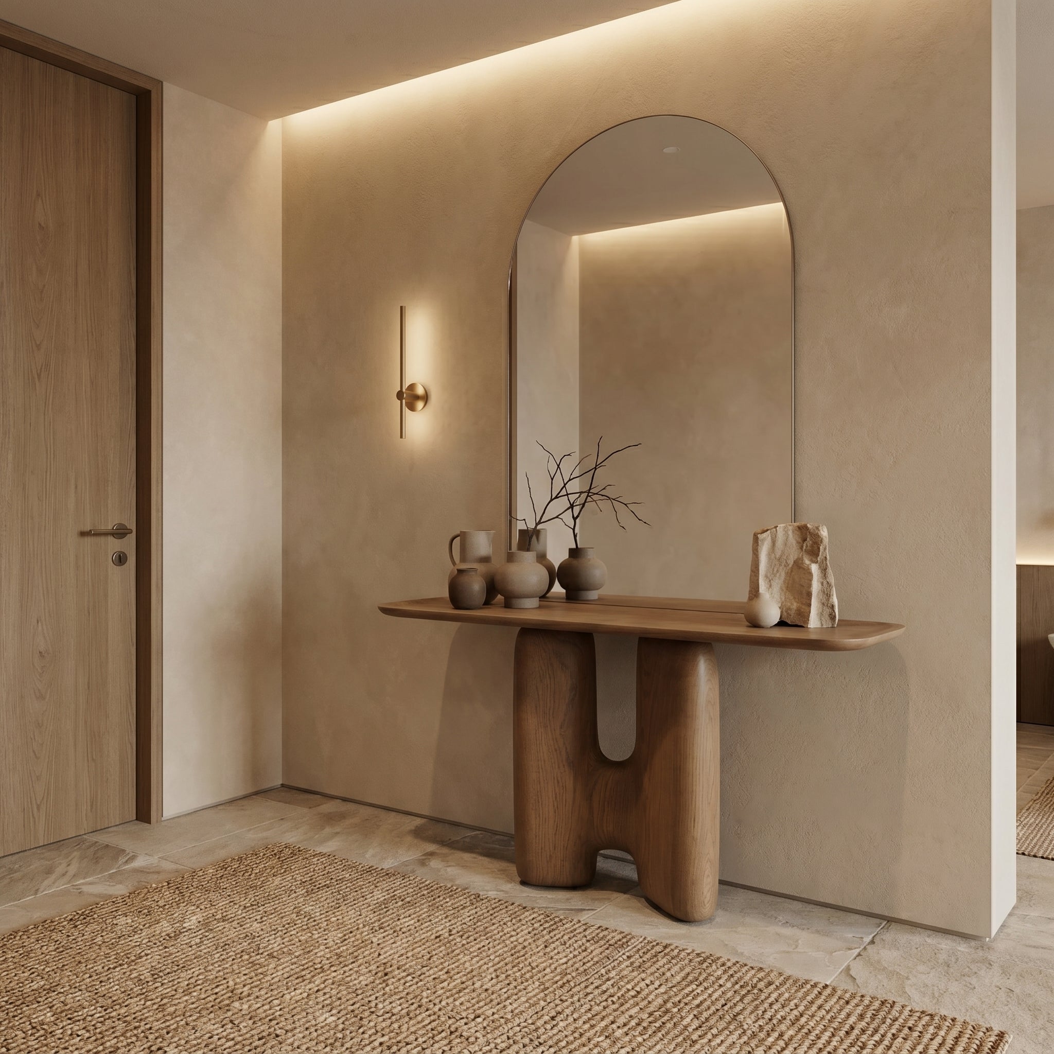 Sculptural Oak Console Table