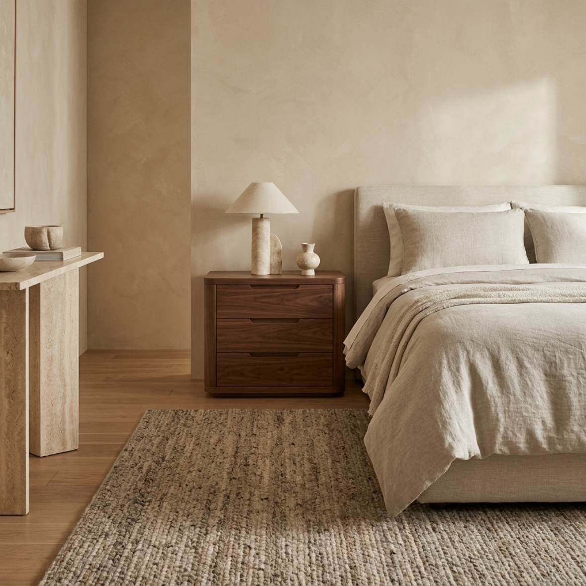 Rounded Wood Bedside Table