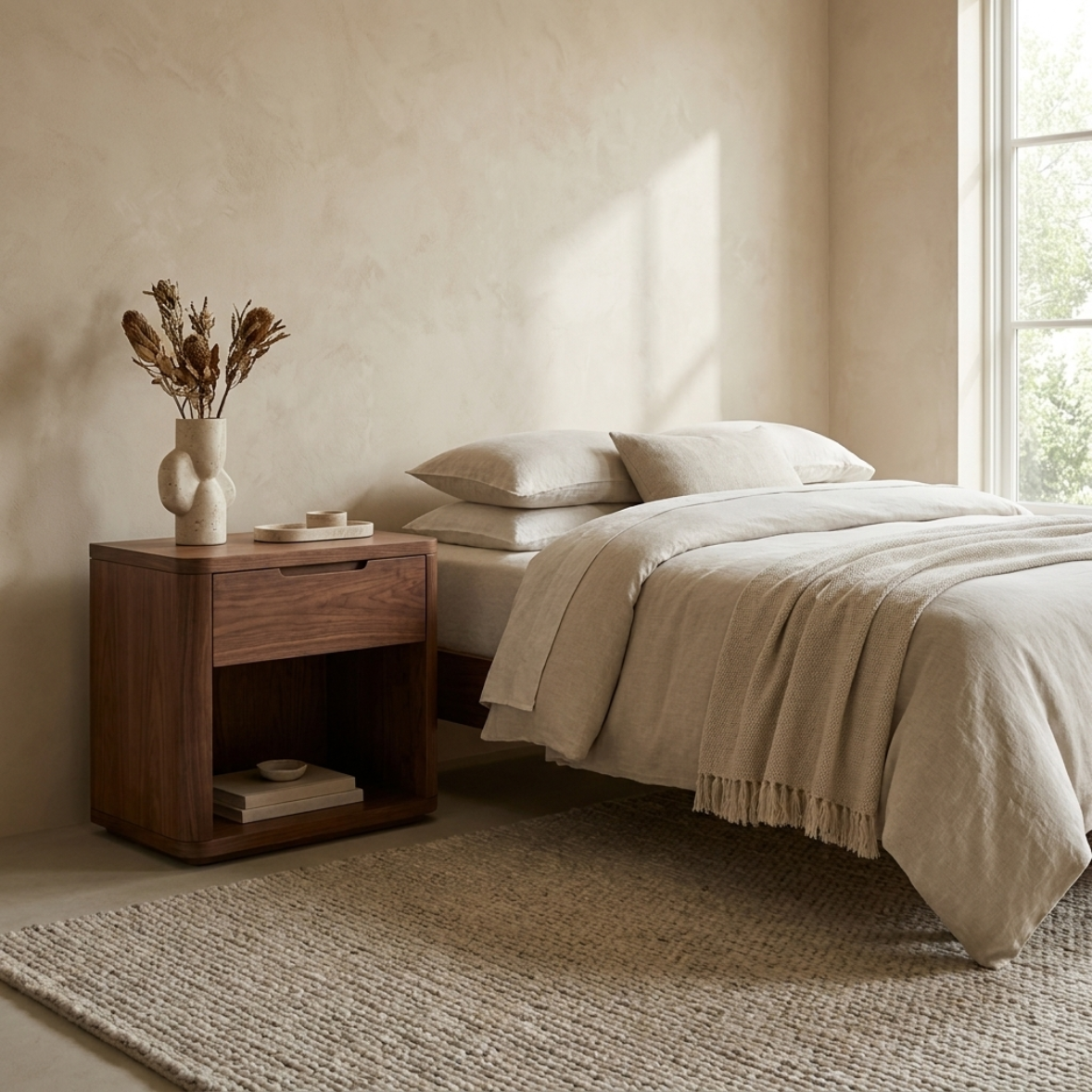 Rounded Wood Bedside Table