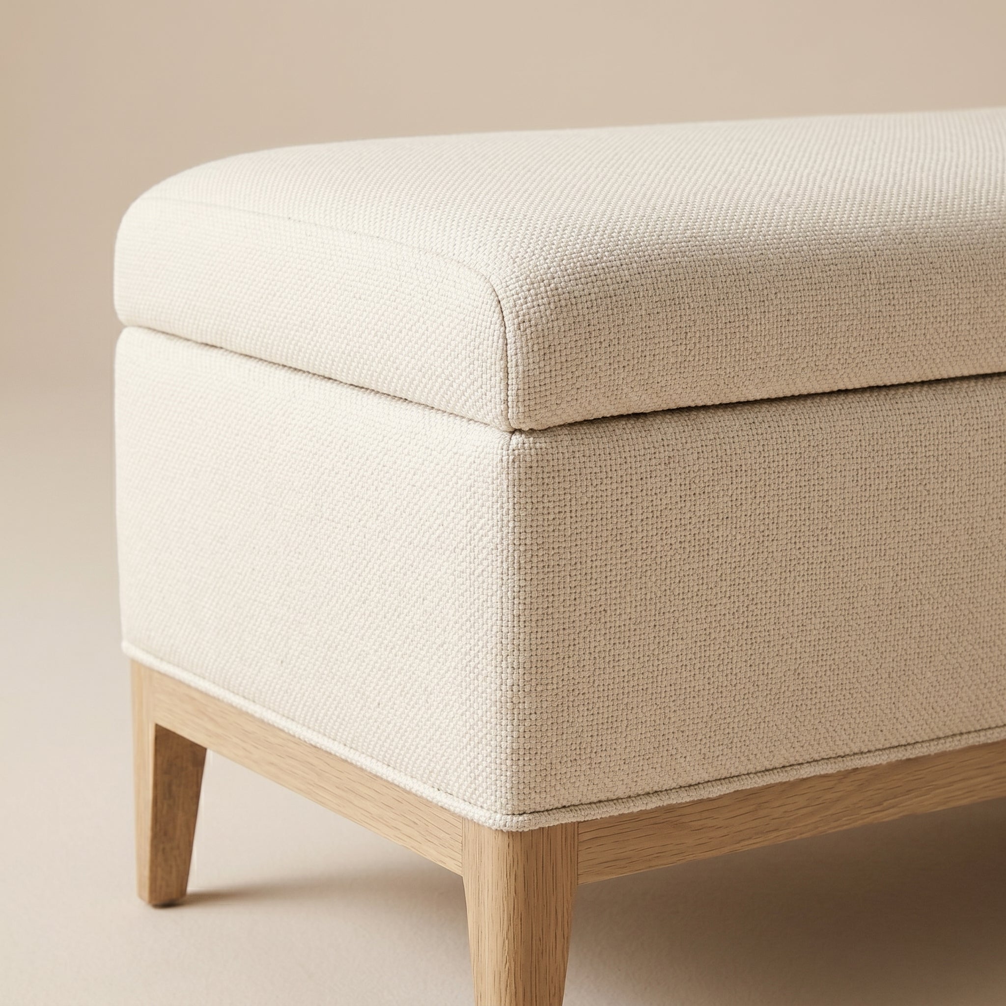 Ivory Upholstered Ottoman Bench