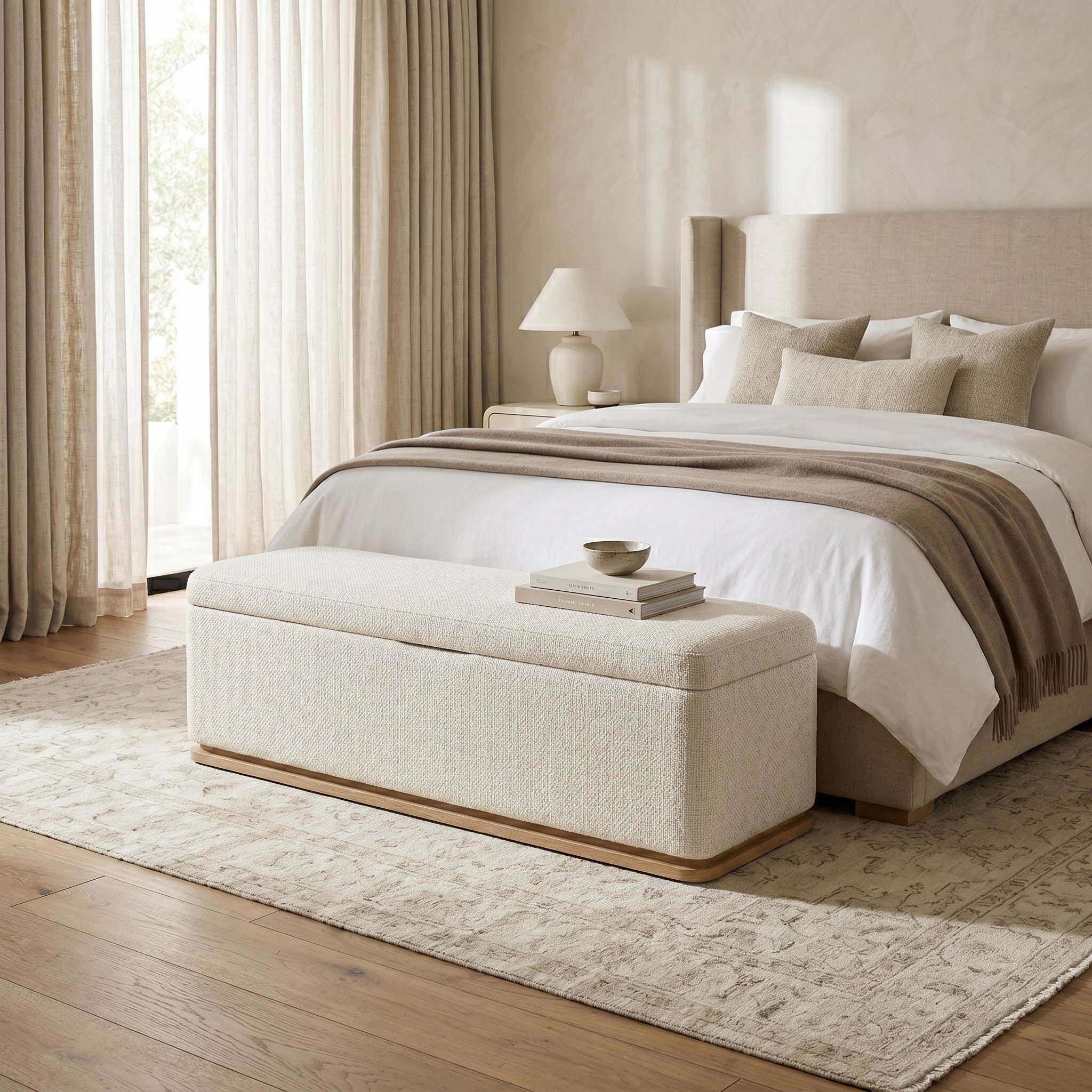 Ivory Storage Ottoman Bench