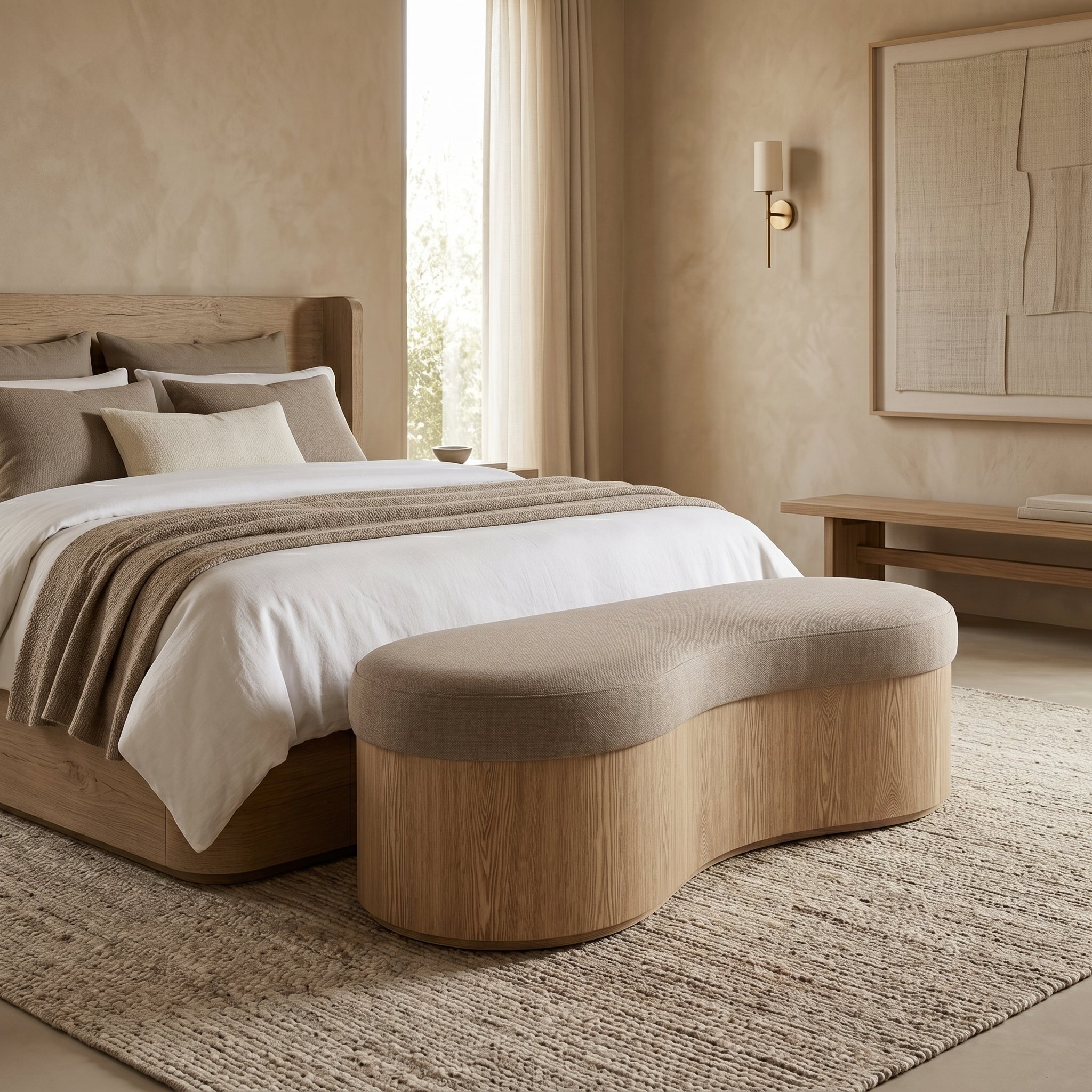 Curved Wood Ottoman Bench
