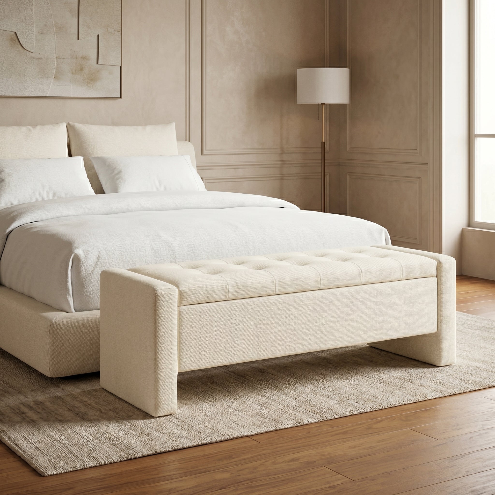 Ivory Upholstered Storage Bench