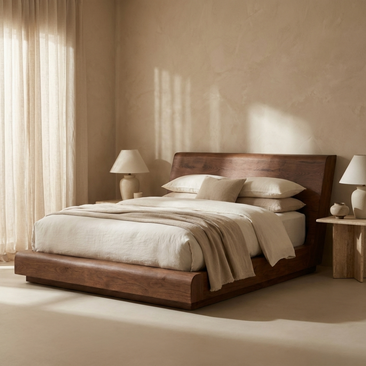 Angled Headboard Wood Bed
