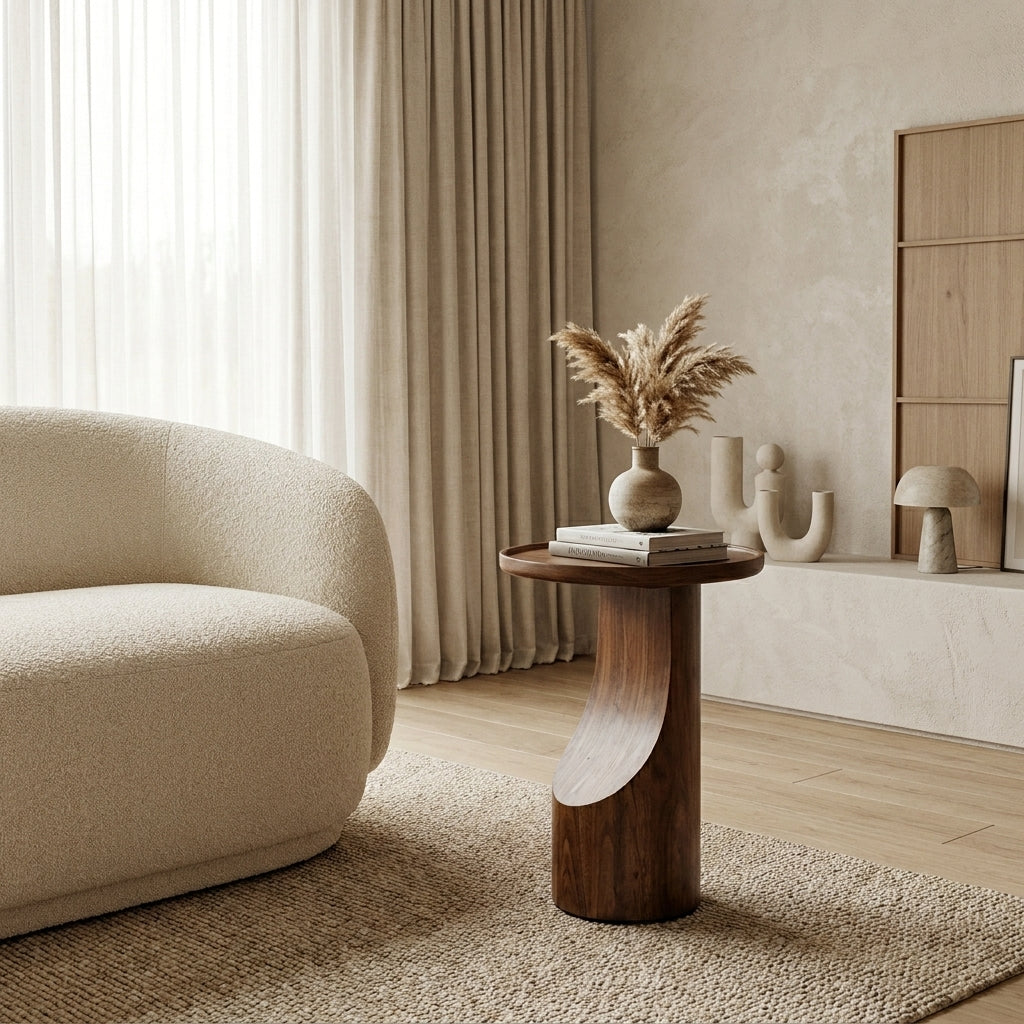 Sculptural Walnut Pedestal Side Table