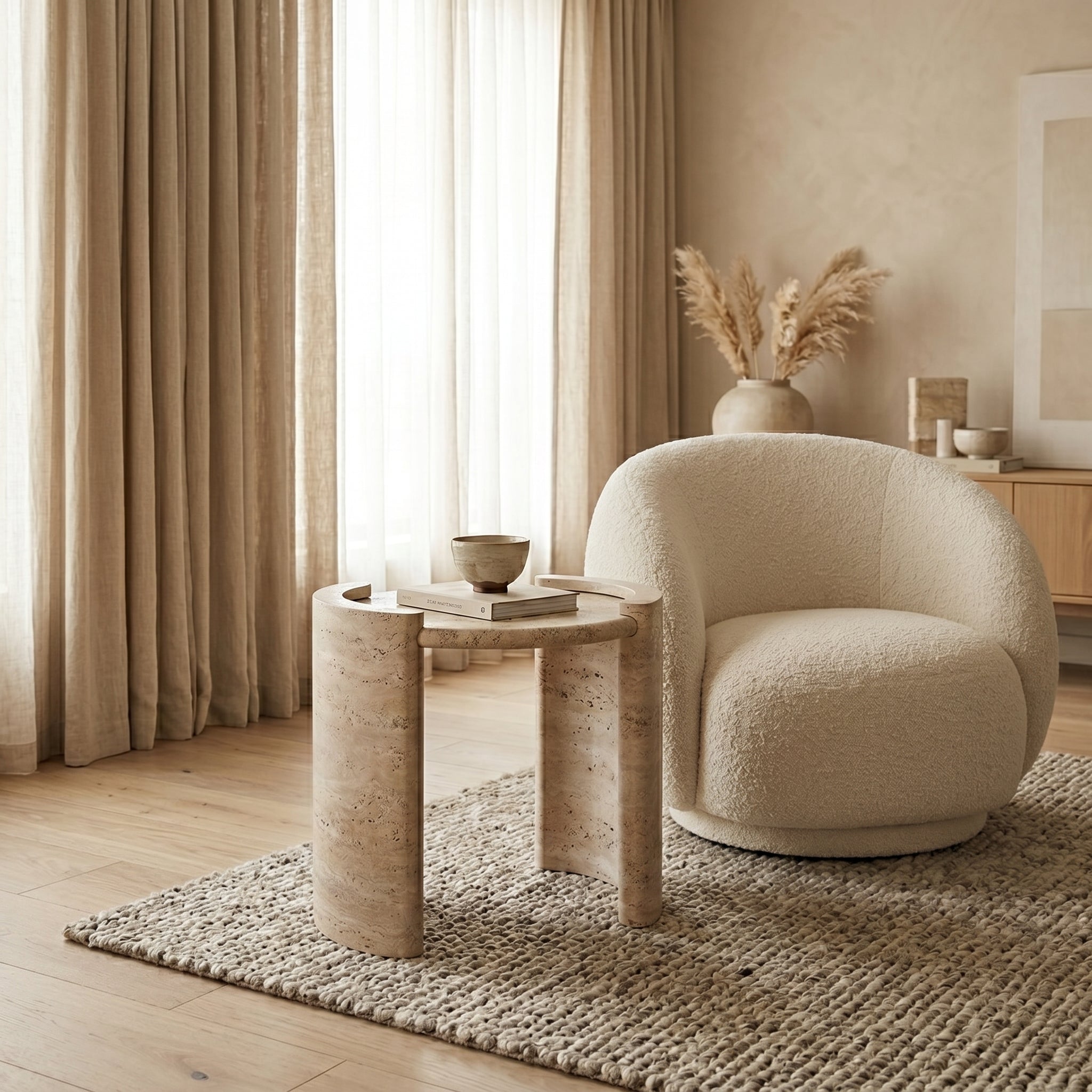 Travertine Arc Side Table
