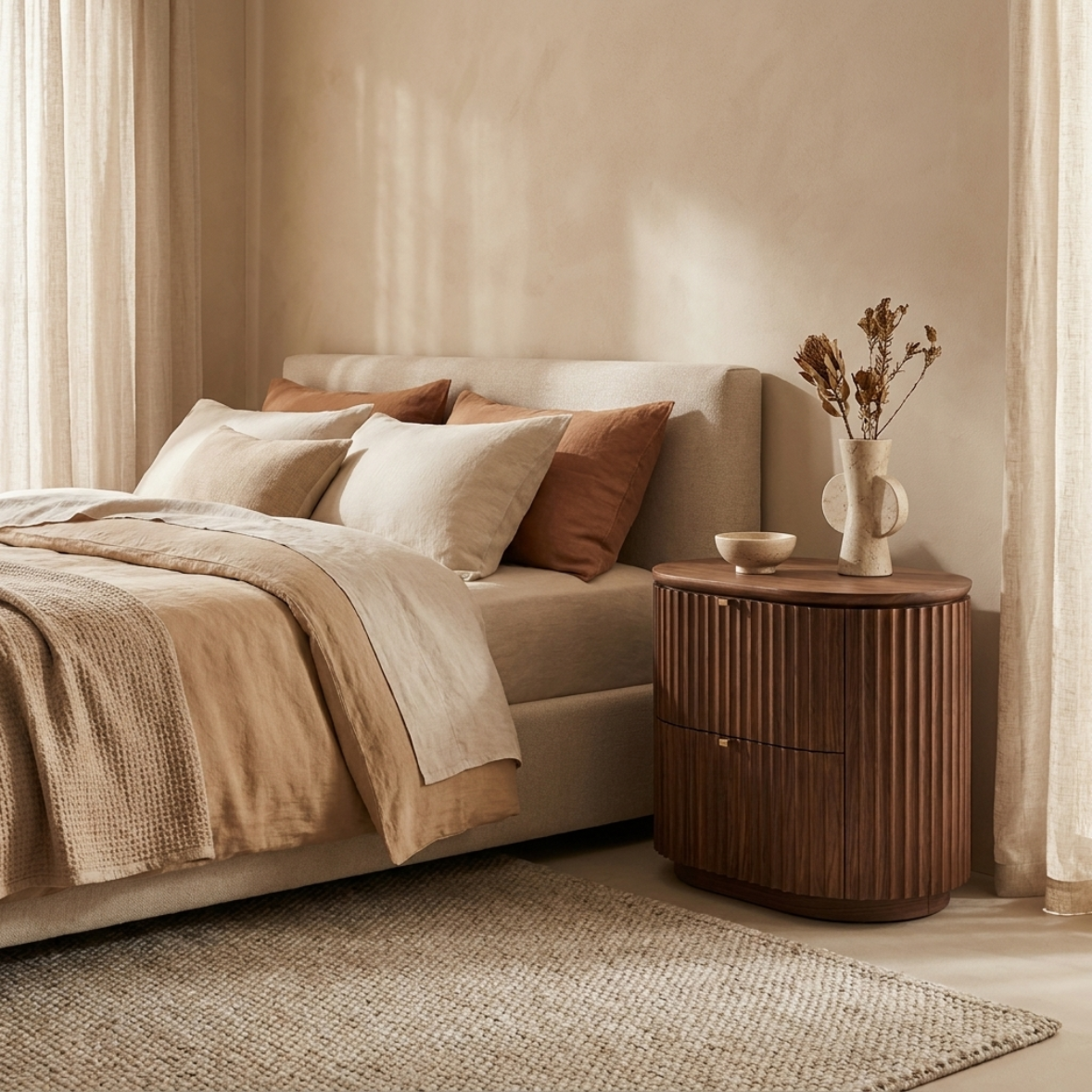 Fluted Wood Bedside Table